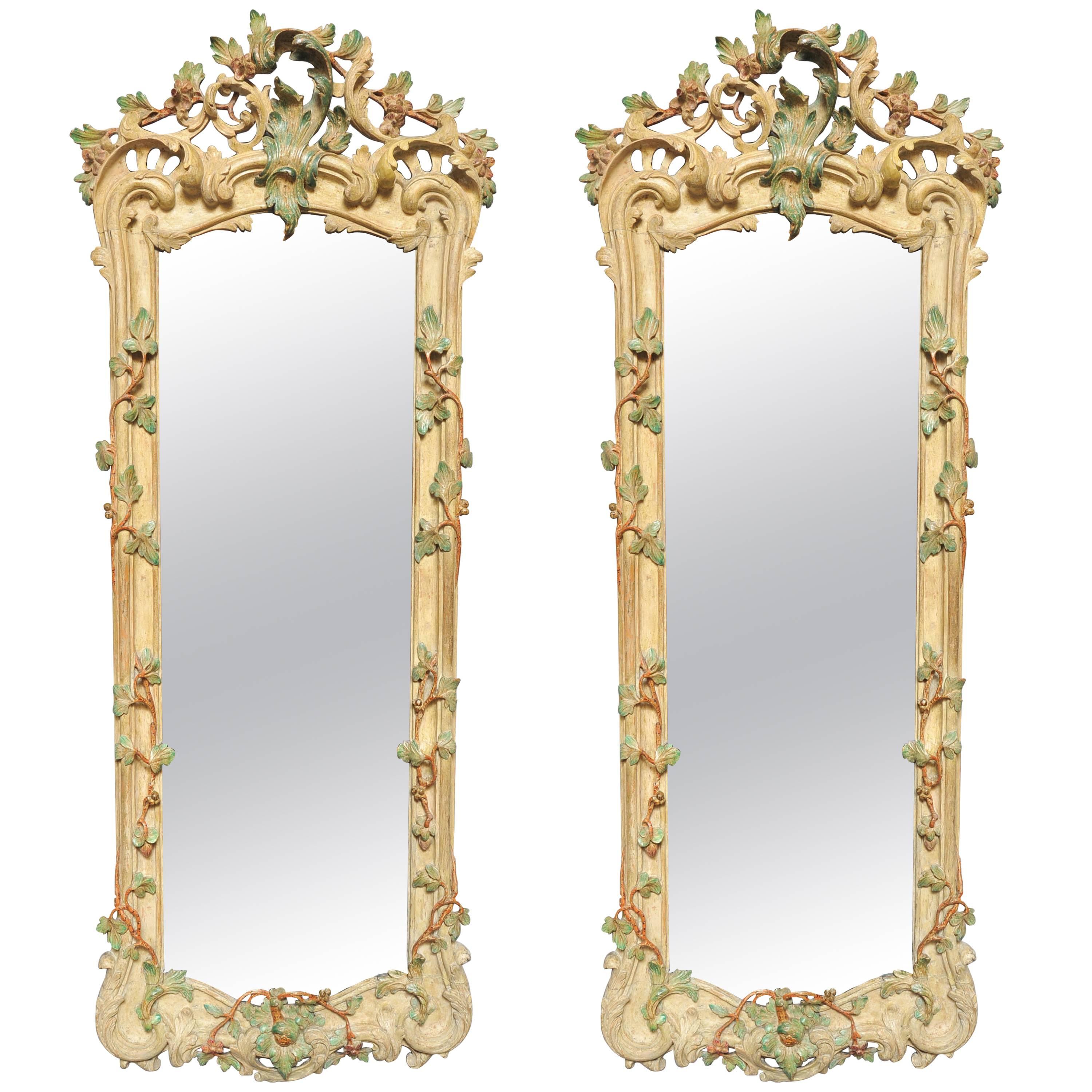 18th Century Pair of Italian Rococo White Mirrors  circa 1740