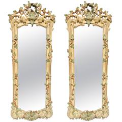 18th Century Pair of Italian Rococo White Mirrors  circa 1740