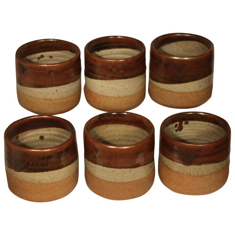 Set of Six Studio Pottery Yunomi Cups by Master Potter Byron Temple