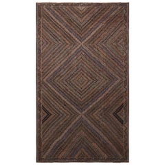 Alfombra Kilim Vintage de Lana Marrón y Azul Beige Geométrica de Mediados de Siglo