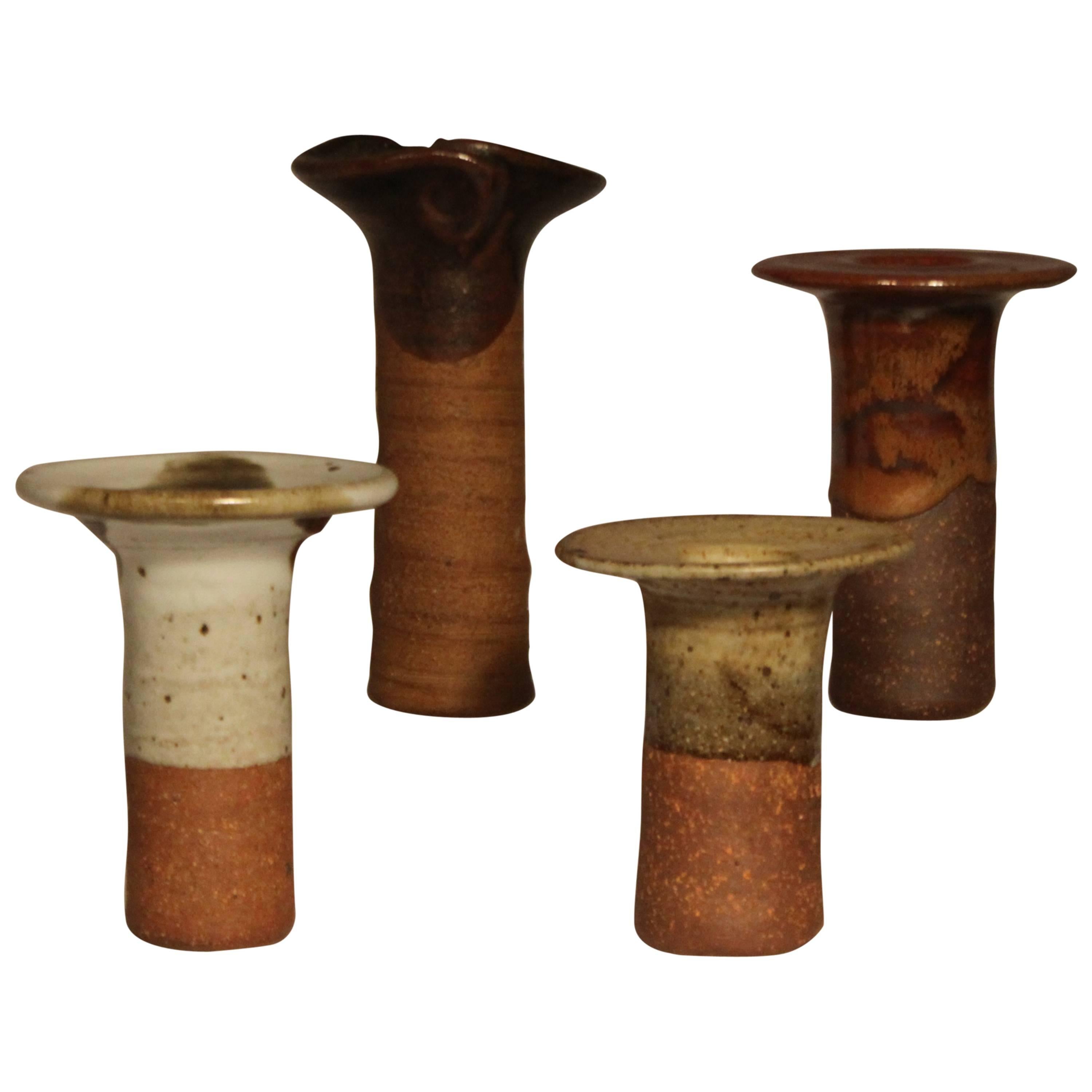 Set of Four Mid-Century Studio Pottery Stoneware Candlesticks by Byron Temple