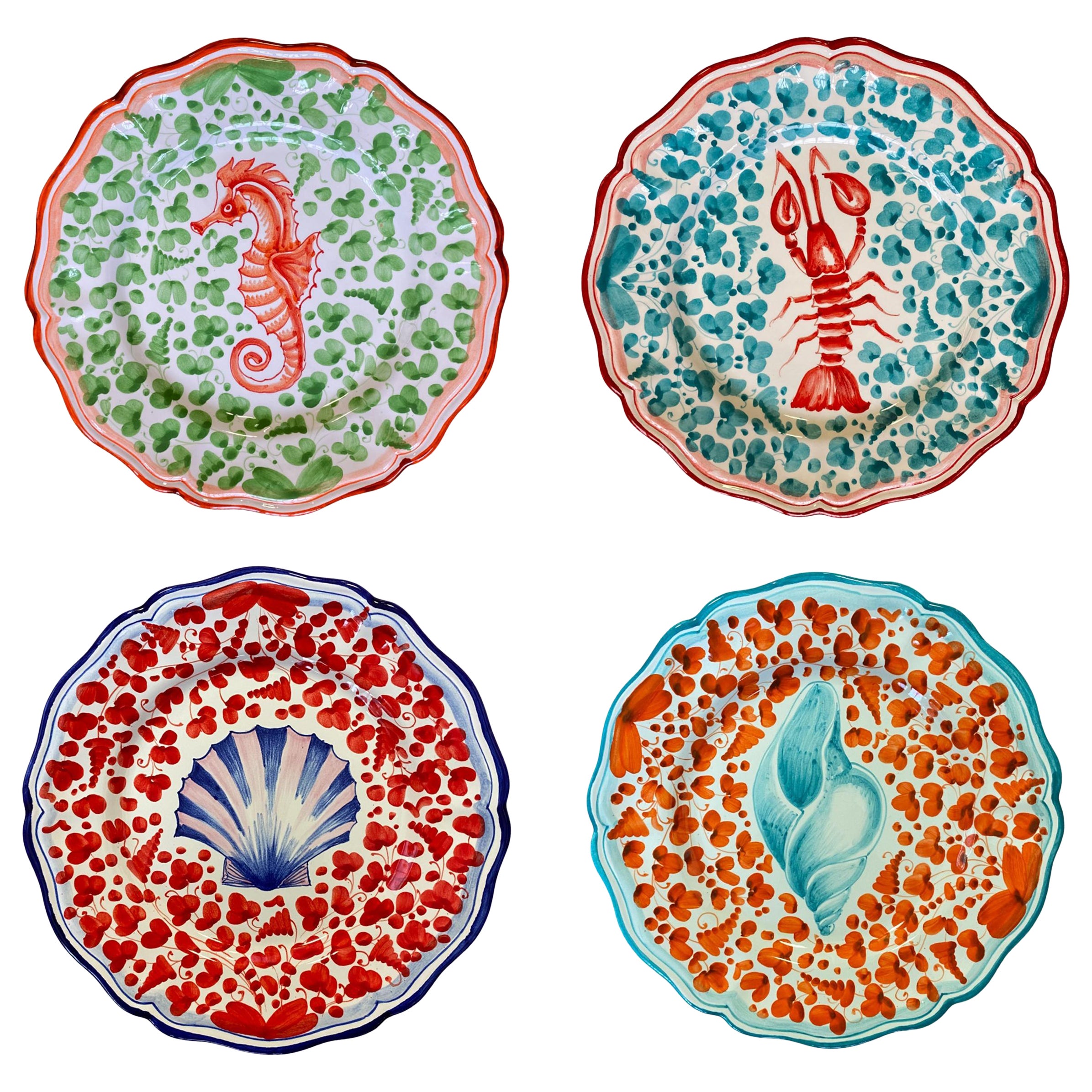 Dot Dot Dot D'été - Piatto da cena in ceramica dipinto a mano - Set di 4 pezzi