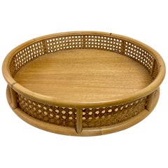 Bamboo and Cane Round Serving Tray