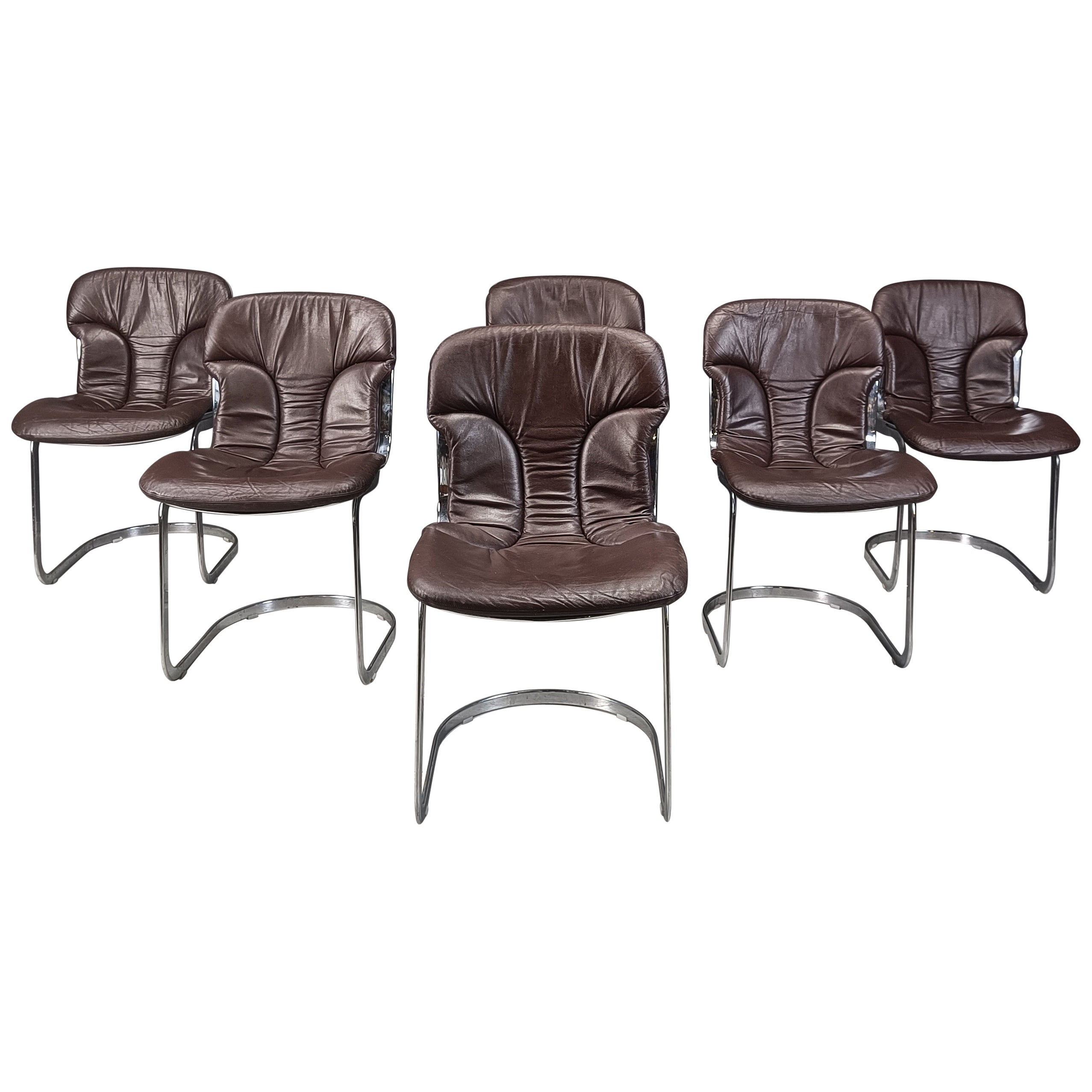 Vintage dining chairs by Willy Rizzo for cidue set of 6, 1970s