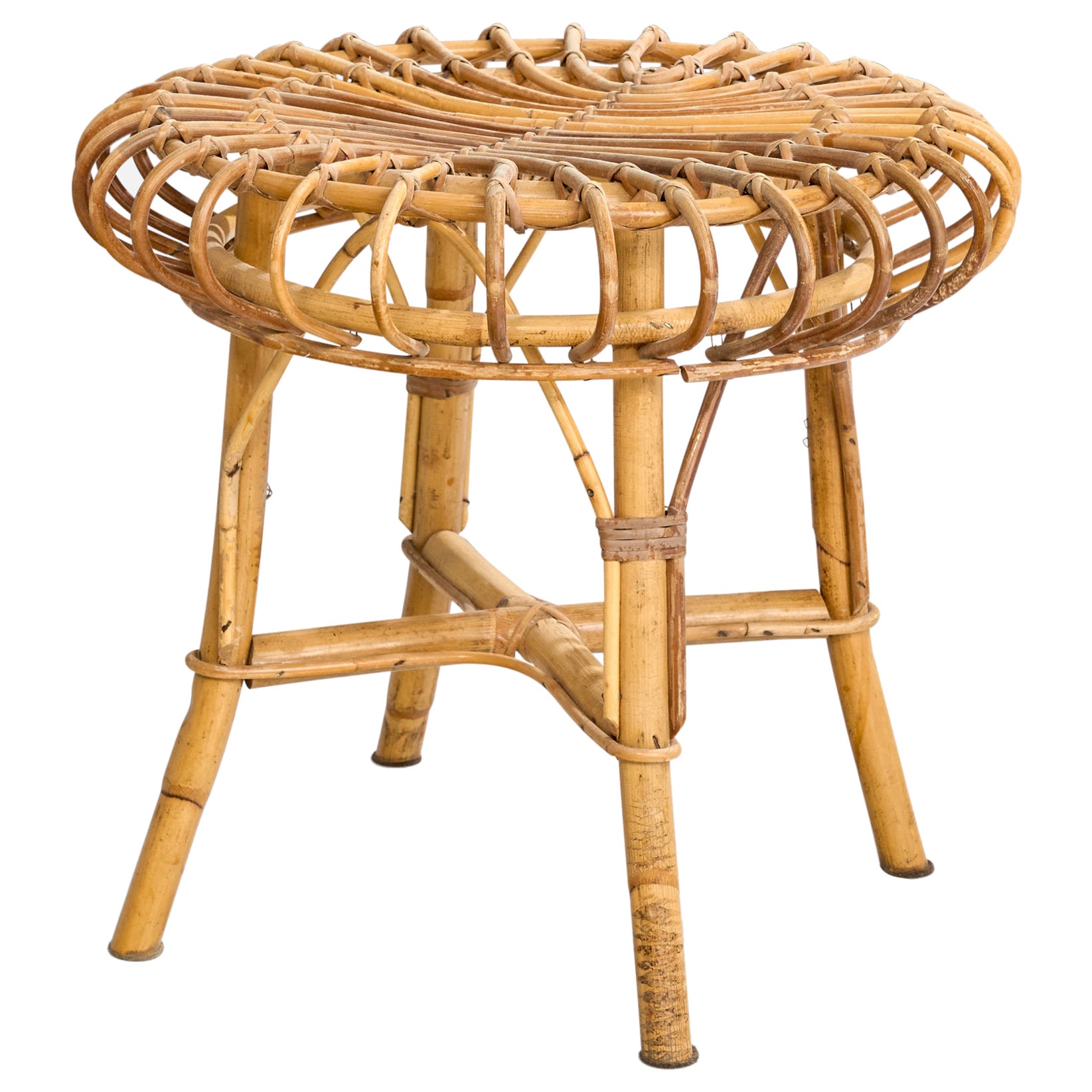 Italienischer Designer, Hocker, Bambus, Rattan, Italien, 1960er Jahre