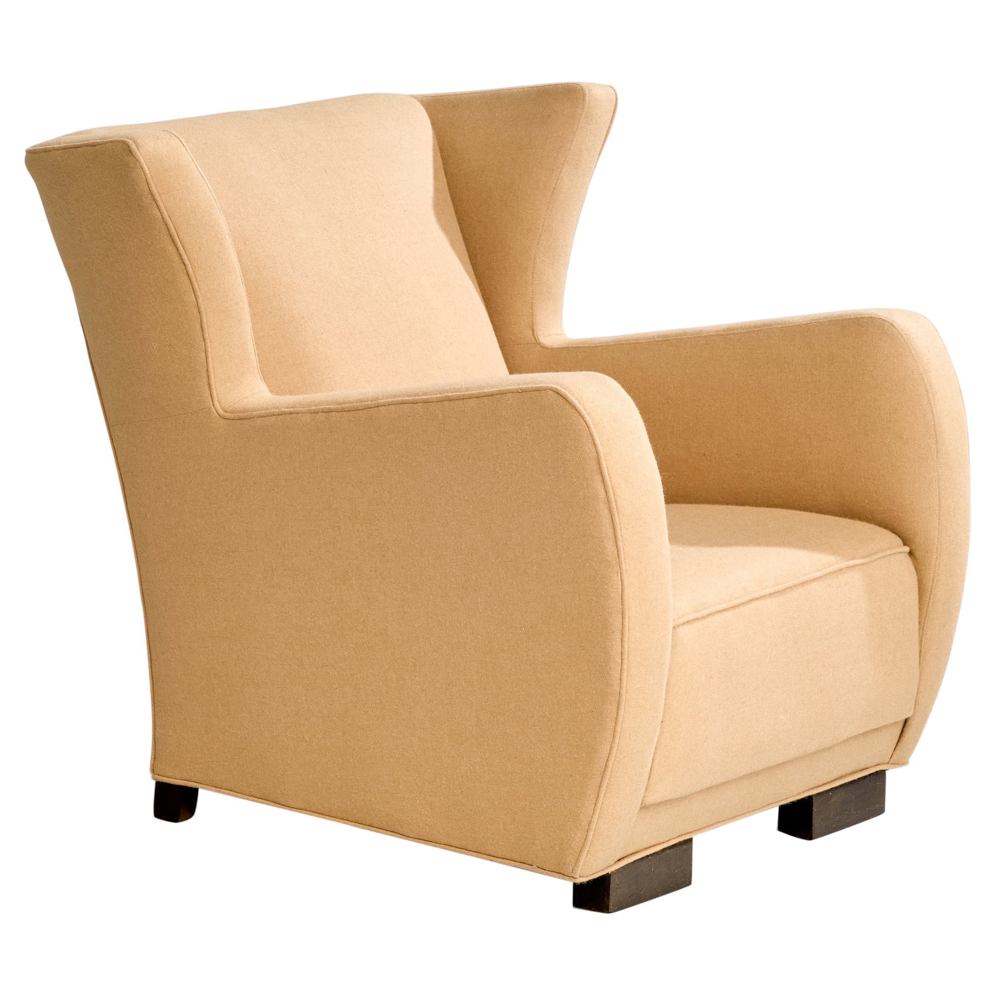 Danish Designer, Longe Chair, Wood, Fabric, Denmark, 1930s For Sale