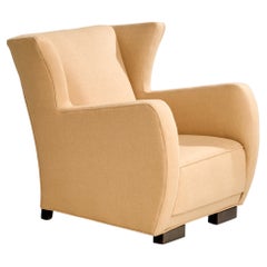 Danish Designer, Longe Chair, Wood, Fabric, Denmark, 1930s
