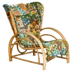 Swedish Designer, Lounge Chair, Bamboo, Rattan, Fabric, Sweden, 1940s