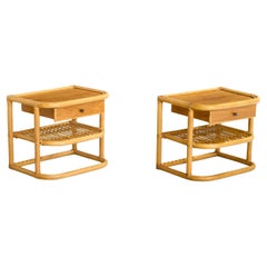 Kenneth Bergenblad, Nachttische, Bambus, Holz, Rattan, Messing, Schweden, 1970er Jahre