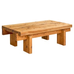 Diseñador sueco, mesa de centro grande, pino, Suecia, años 70