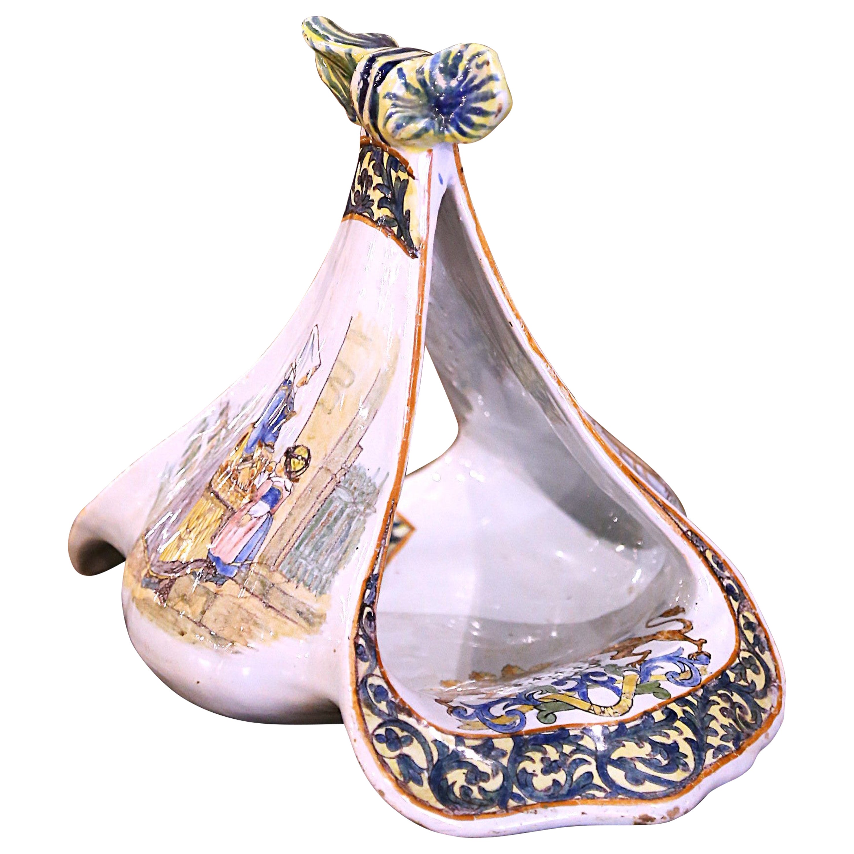 Gran plato francés del siglo XIX de porcelana pintada Beau Quimper