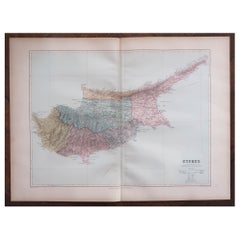 Grande carte ancienne originale de Cyprus, 1894