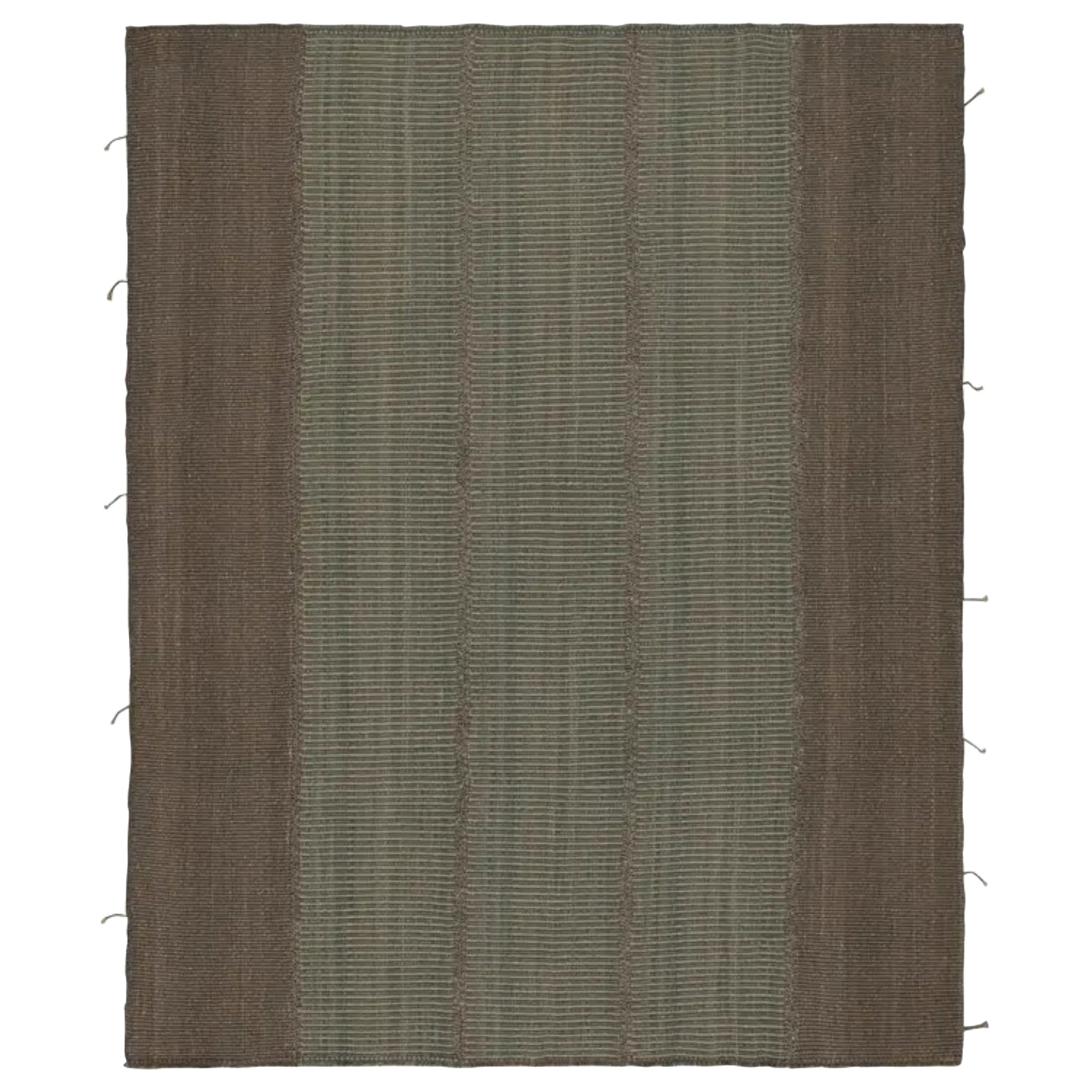 Alfombra moderna Rug & Kilim de rayas texturadas marrones y azules