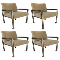 Set of Four Brass Dining Chairs on Casters by Mastercraft