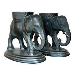 Éléphants bohèmes vintage en céramique émaillée mate - Lot de 2