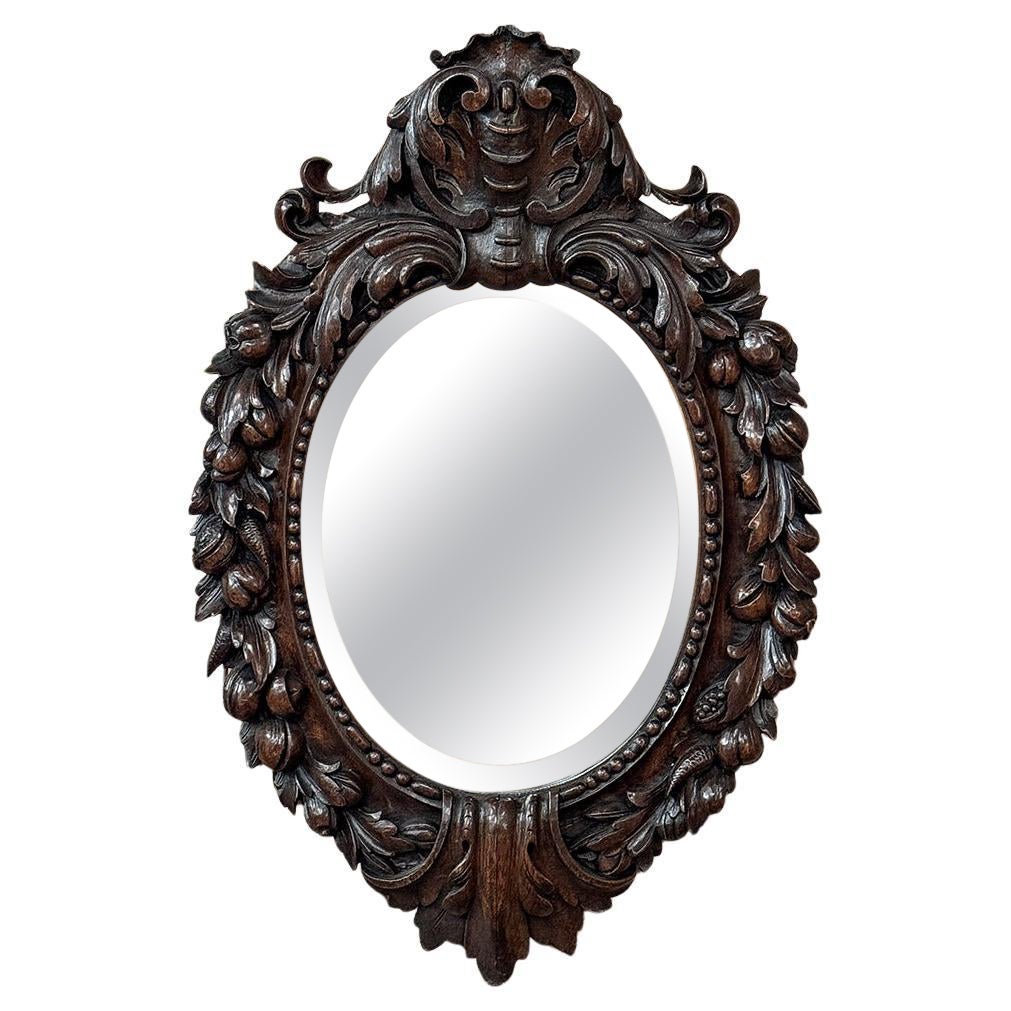 Antique Louis XIV Carved Wood Wall Mirror