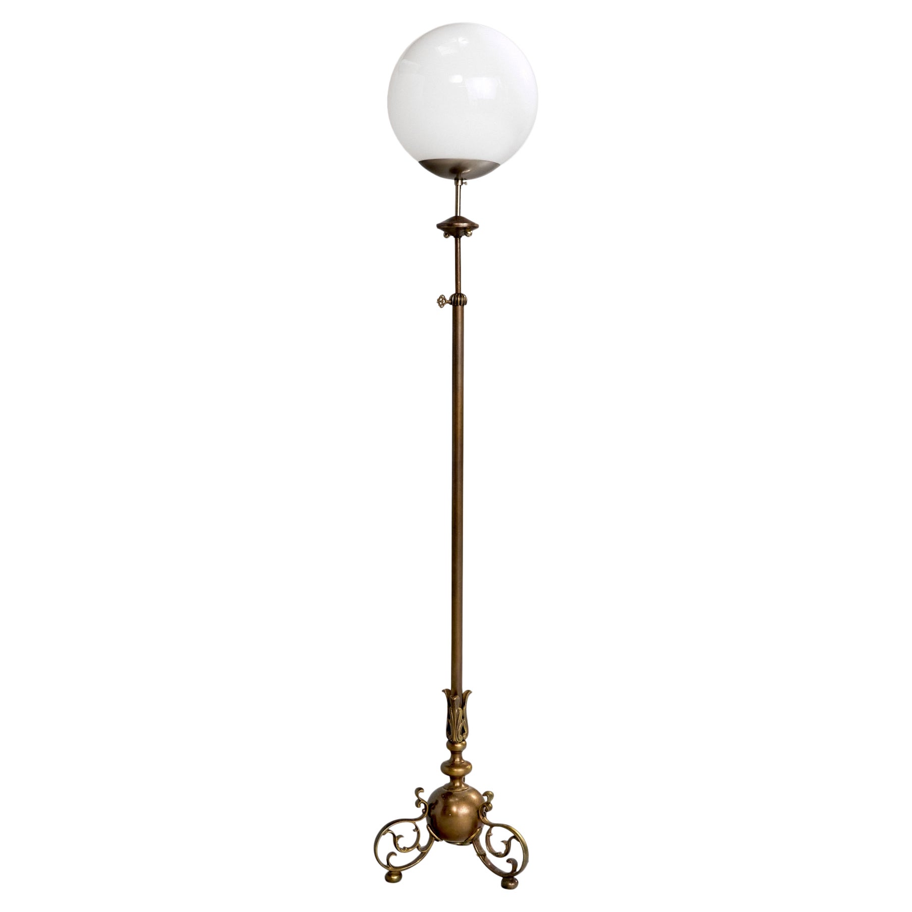 Finnish Designer, Floor Lamp, Brass, Metal, Glass, Finland, 1970s