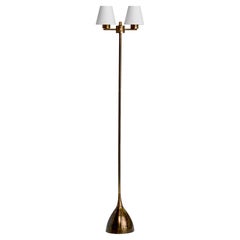 Tranås Stilarmatur, Floor Lamp, Brass, Fabric, Sweden, 1950s