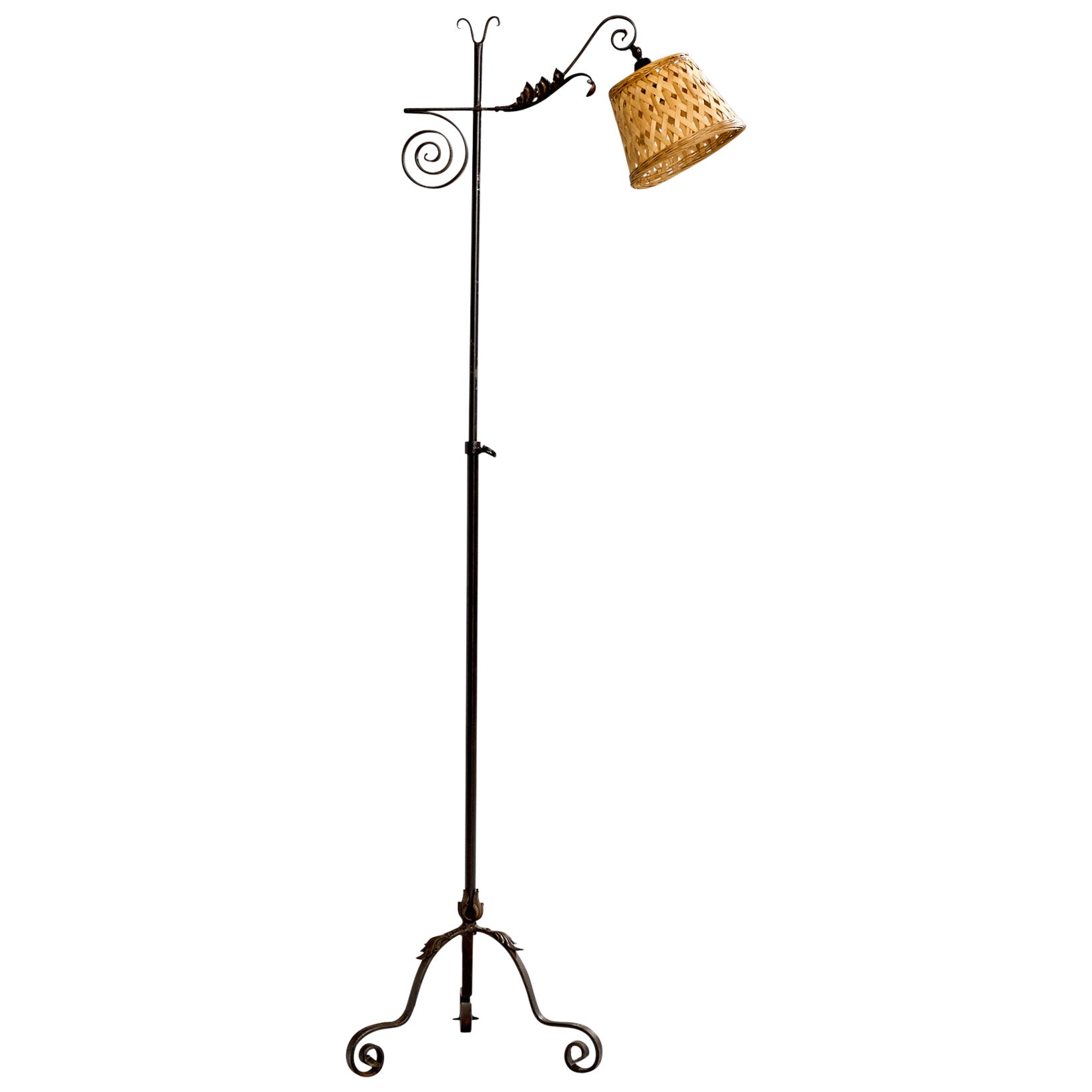 Swedish Designer, Floor Lamp, Iron, Rattan, Sweden, 1940s