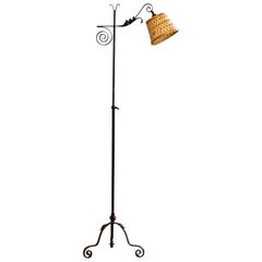 Schwedische Designerin, Stehlampe, Eisen, Rattan, Schweden, 1940er Jahre
