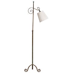 Swedish Designer, Floor Lamp, Iron, Fabric, Sweden, 1940s