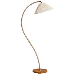 Schwedische Designerin, Stehlampe, Kordel, Messing, Ulme, Stoff, Schweden, 1940er Jahre
