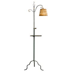 Swedish Designer, Floor Lamp, Brass, Rattan, Sweden, 1940s