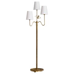 Schwedische Designerin, Stehlampe, Messing, Stoff, Schweden, 1940er Jahre