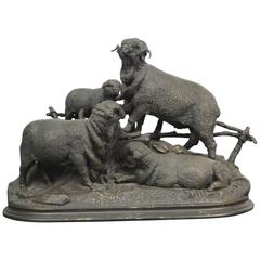 19th Century Jules Moigniez French Bronze Grouping of Ram or Sheep Family