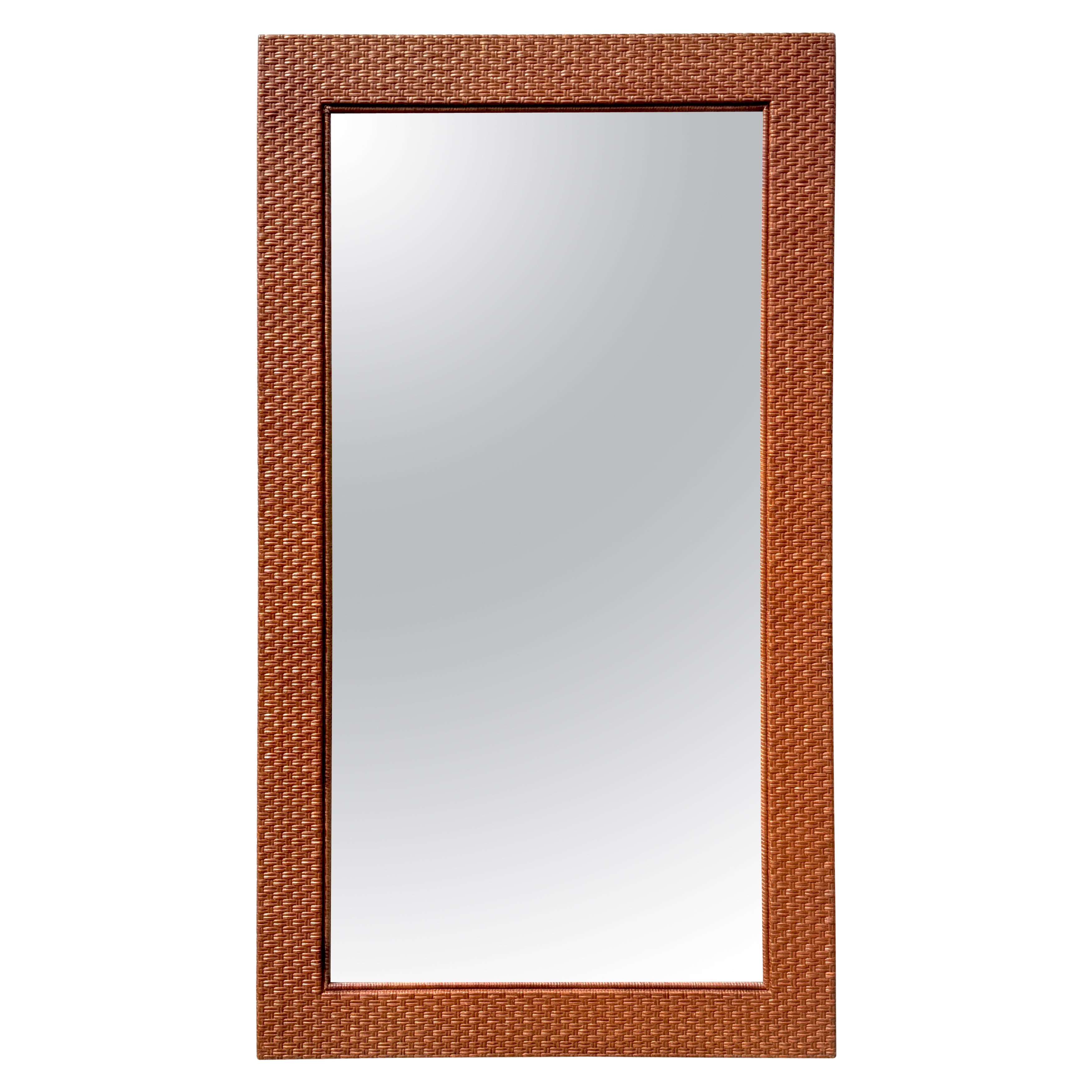 French Modern Style Woven Rattan Rectangular Floor /Full Length Mirror