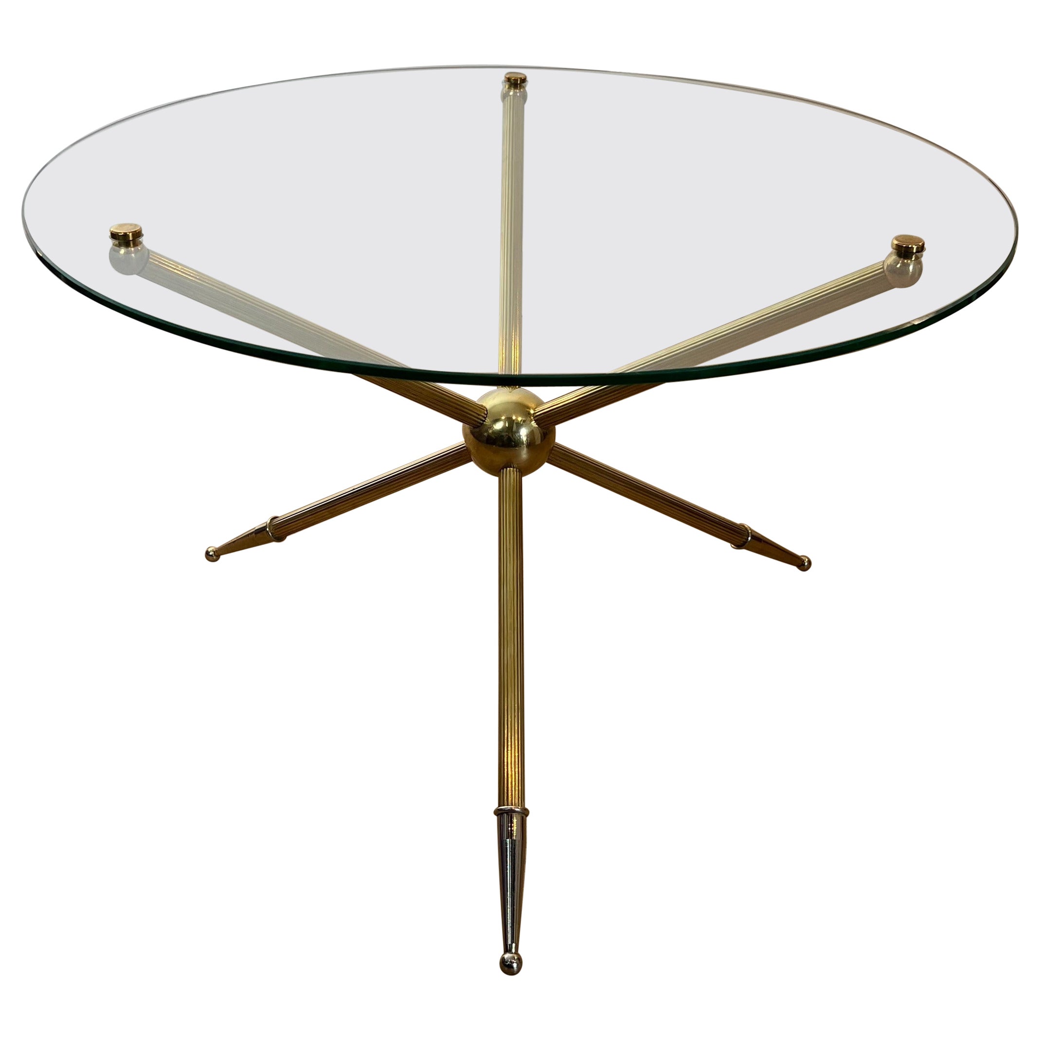 Design Round Tripode Brass Coffee Table For Sale