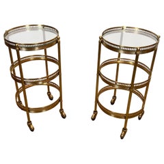 Vintage Pair of Round Bar Carts with Removable Upper Trays, Maison Jansen