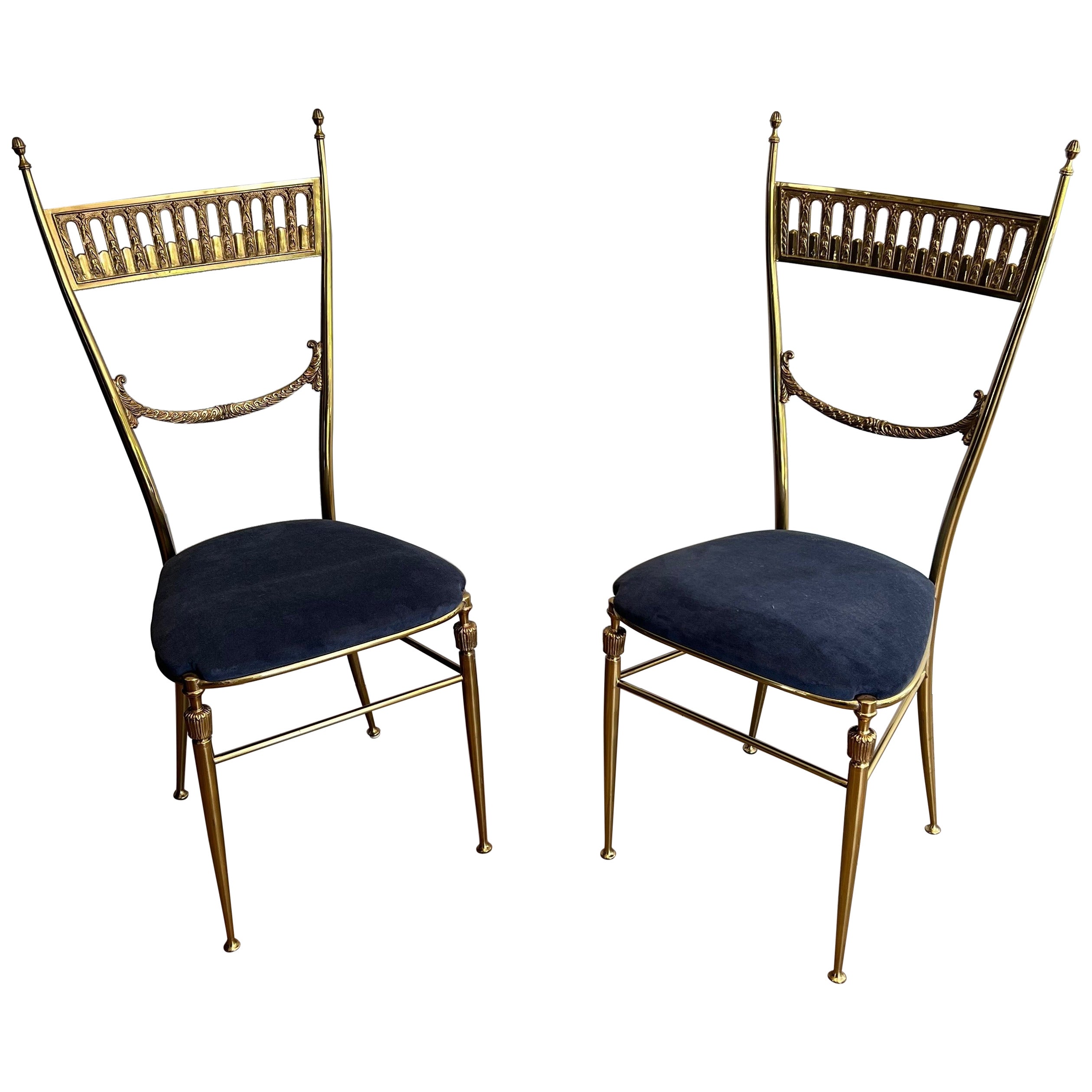 Pair of Neoclassical Style Brass Chairs attributed to Maison Jansen