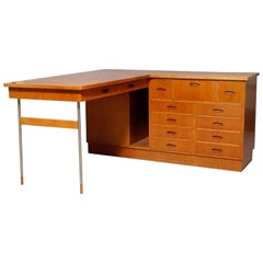 Escritorio + Credenza modernos daneses en forma de L de roble macizo de los años 50