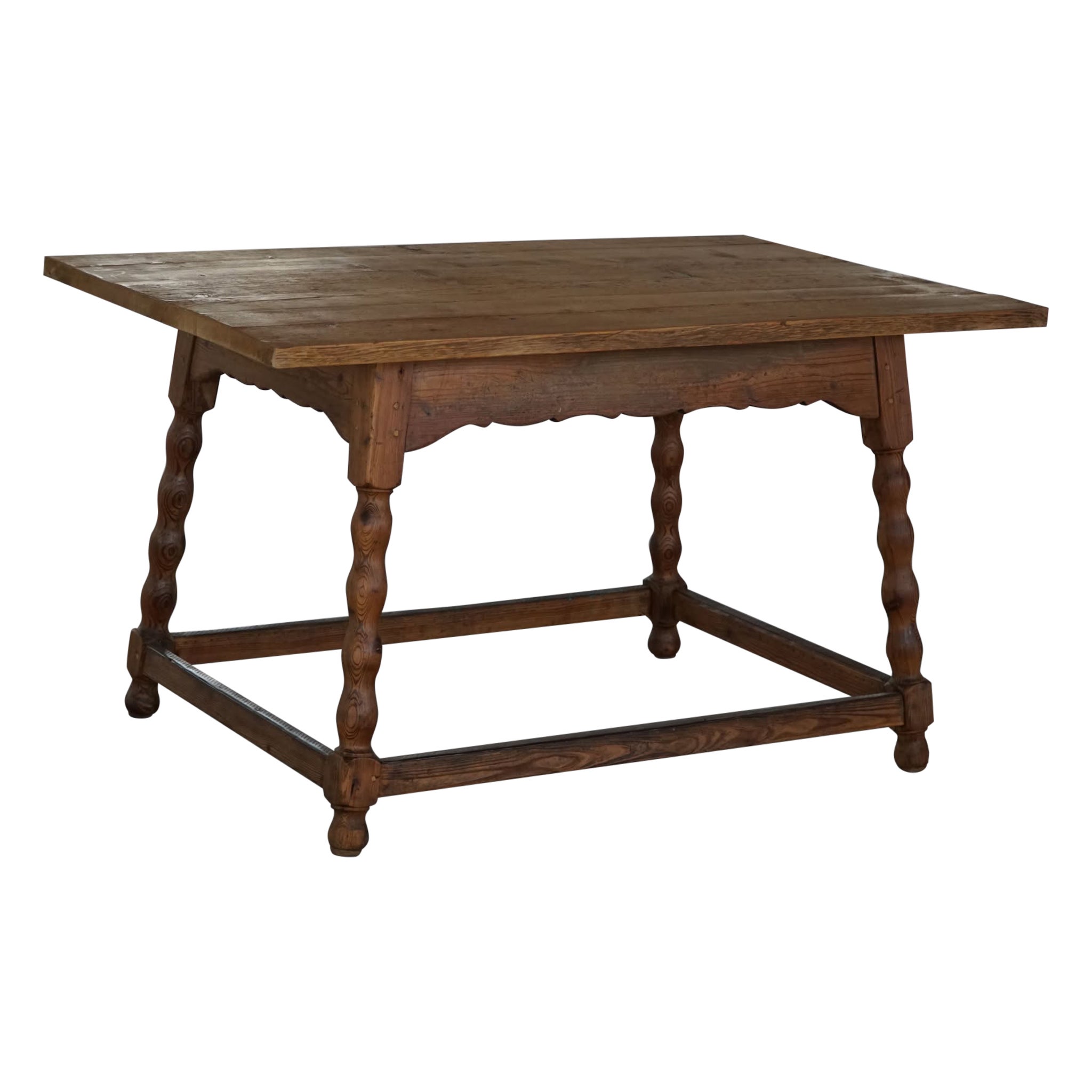 French Modern, Rectangular Desk / Dining Table in Solid Pine, Handcrafted, 1900s