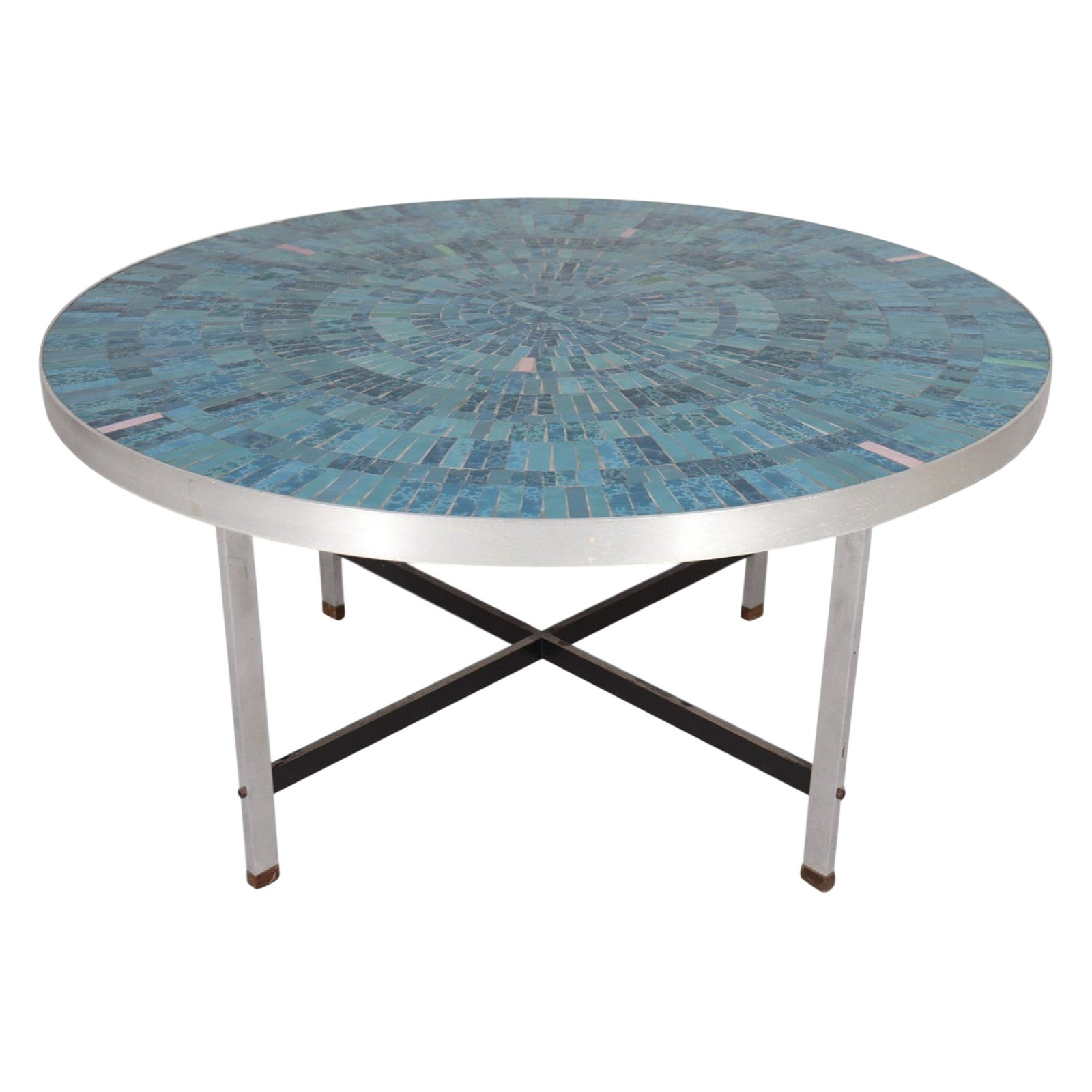 Rare table à café Berthold Müller à plateau en mosaïque ronde