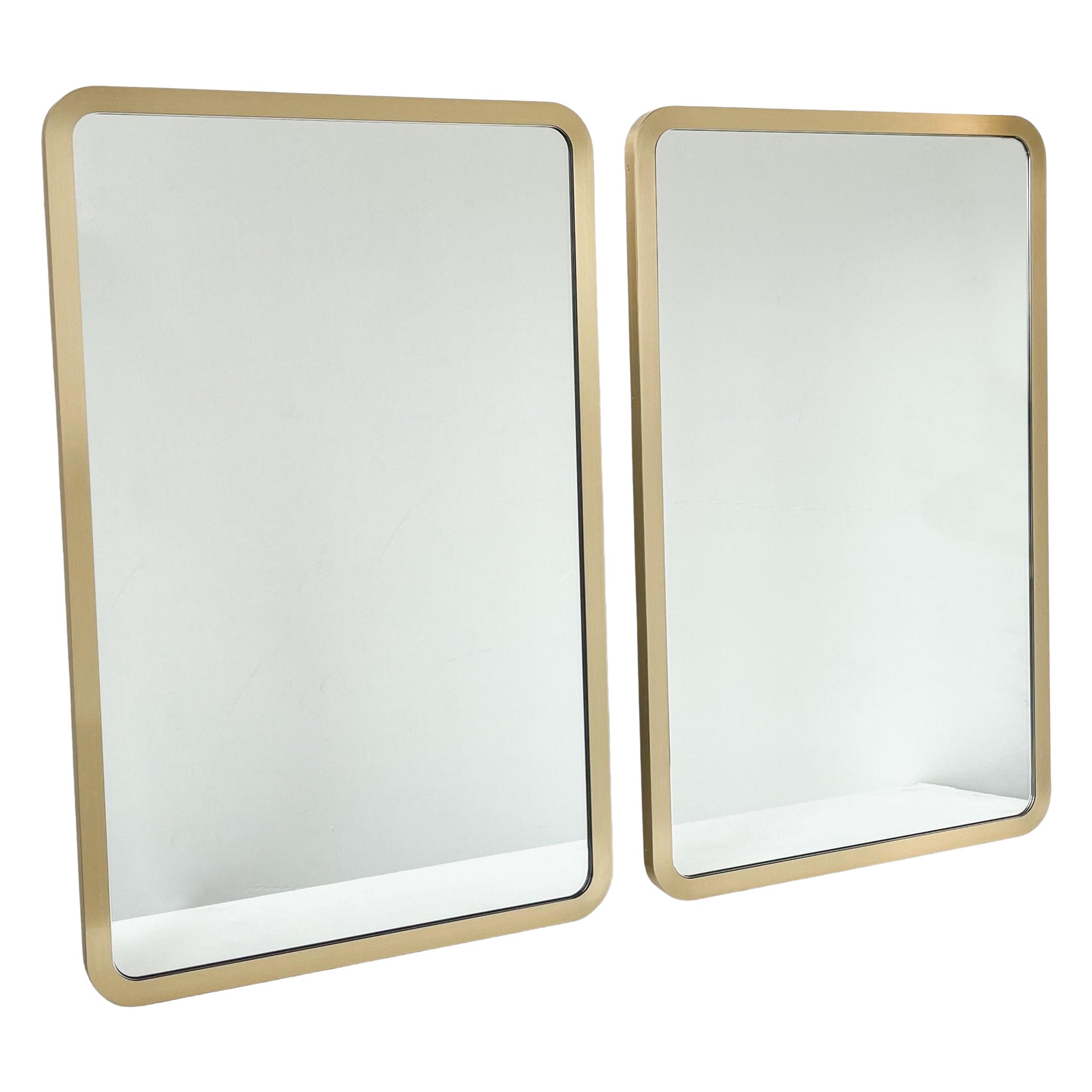Set of 2 Quadris Rectangular Mirrors with Handcrafted Brushed Brass Frame, Large For Sale
