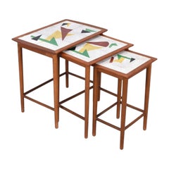 Set of Tile Top Teak Nesting Tables by Jorgensen + Søns
