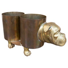 1970s Bronze Wine Rack for Two Bottles in the Shape of a Bull Dog