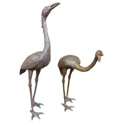 Pareja de esculturas de grulla de bronce de los años 80
