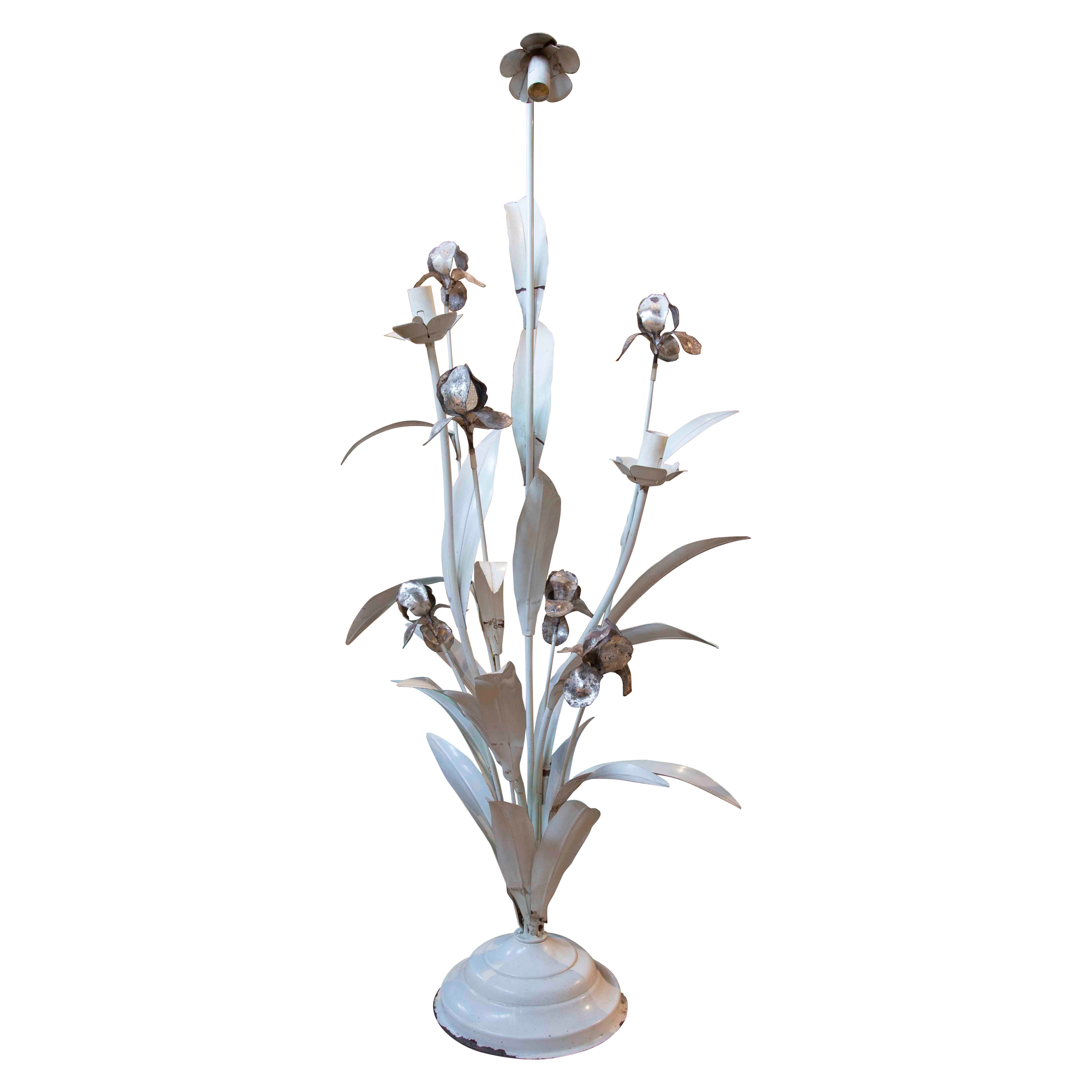 1970s Vintage Iron Table Lamp in the Shape of a Floral Bouquet