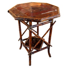 1930s Vintage Bamboo and Wood Octagonal Side Table