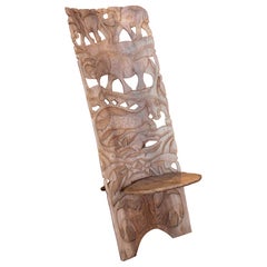 Used 1980s Handcrafted Chair Carved in Wood with Wildlife Motifs