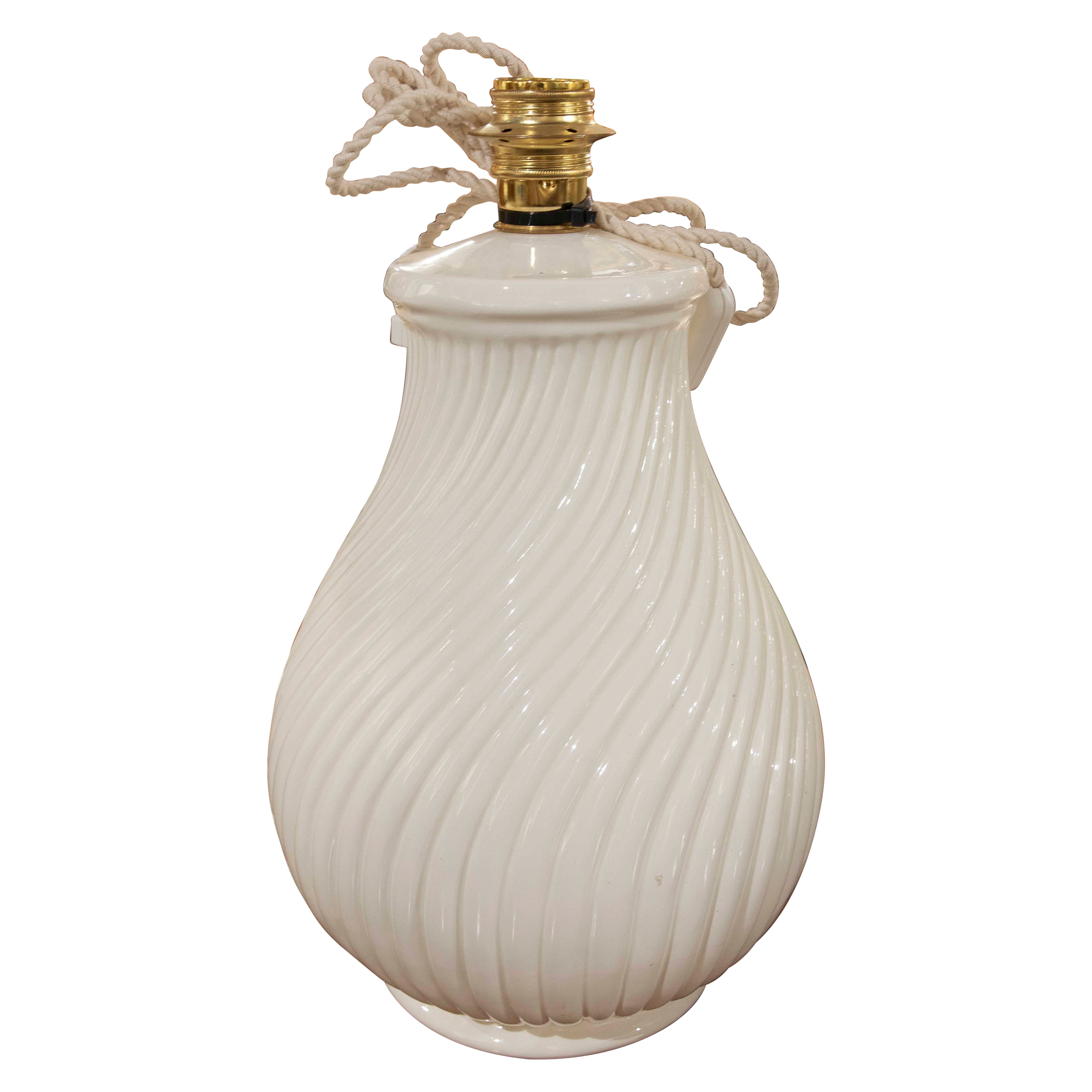 1970s White Glazed Ceramic Lamp with Ribbed Design