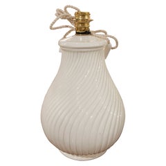 1970s White Glazed Ceramic Lamp with Ribbed Design