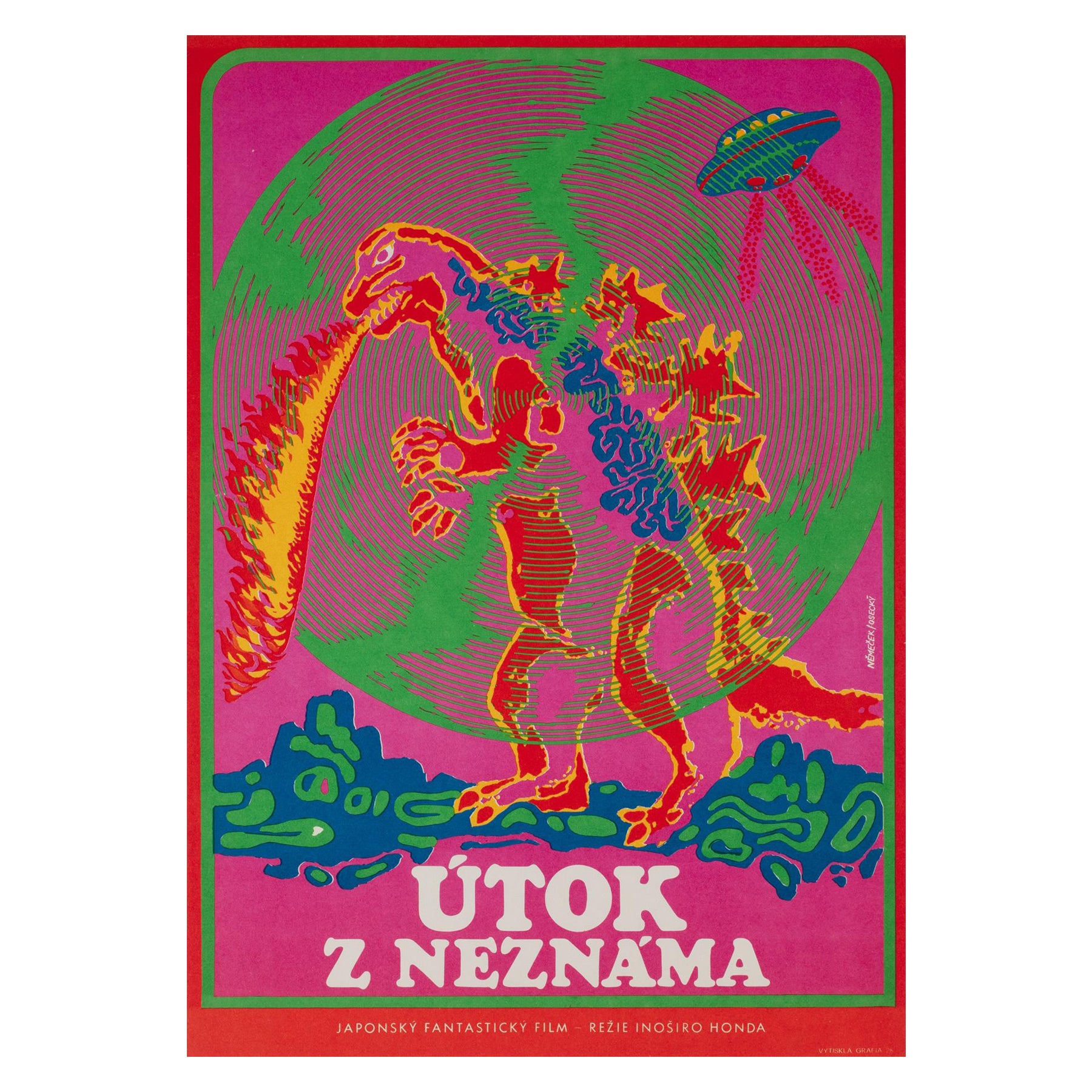 Godzilla vs Monster Zero 1971 Czech A3 Film Movie Poster, MIROSLAV NEMECEK