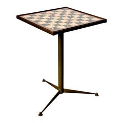 Mid Century Italian Bronze Marble Chess Board Pietra Dura Tripod Side Table 1950