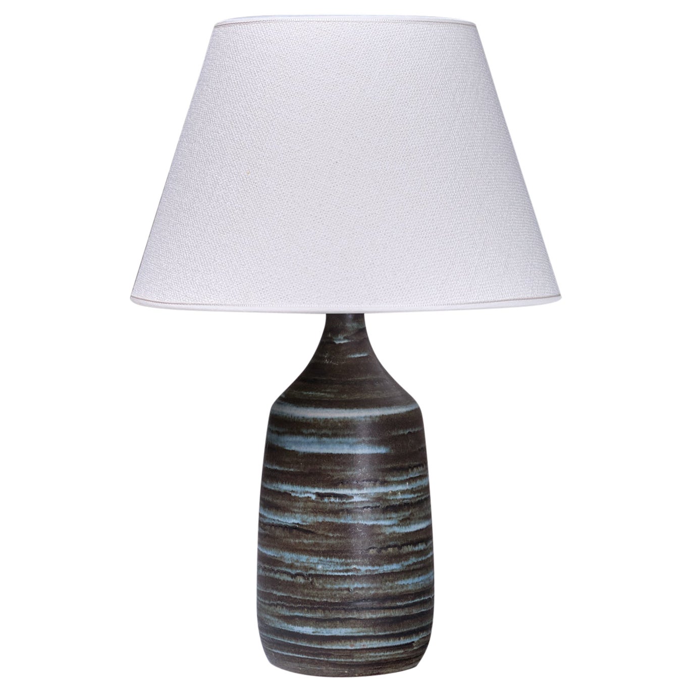 Gunnar Borg Grün und Teal gestreifte Keramik-Tischlampe, Schweden, 1960er Jahre im Angebot