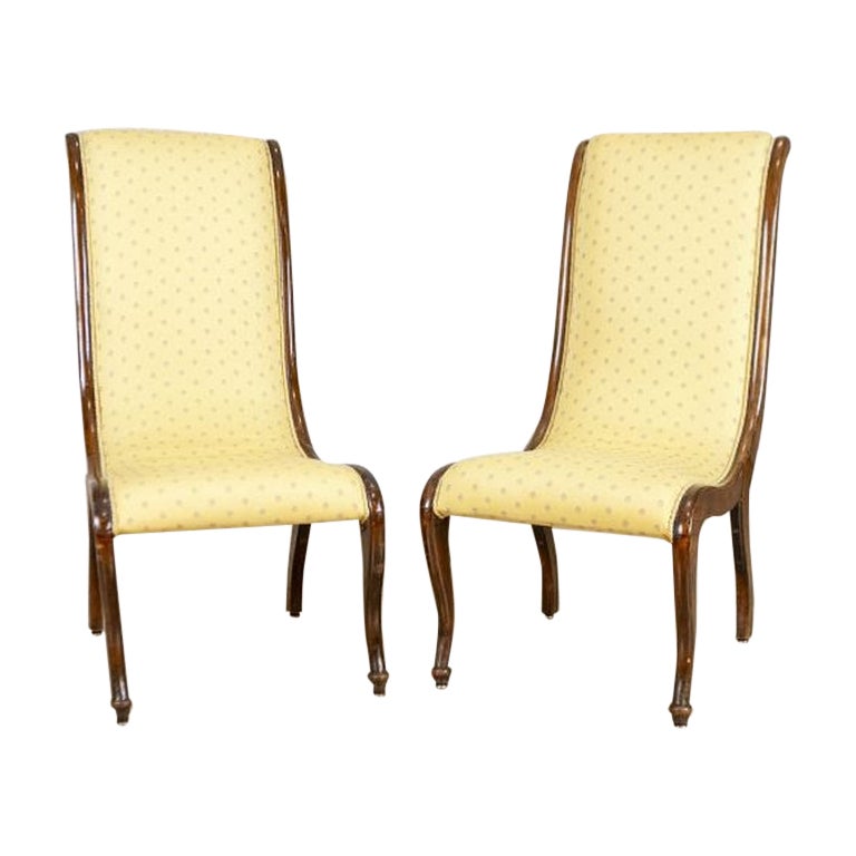 Two Swan Armchairs in Yellow Upholstery, Late 19th Century