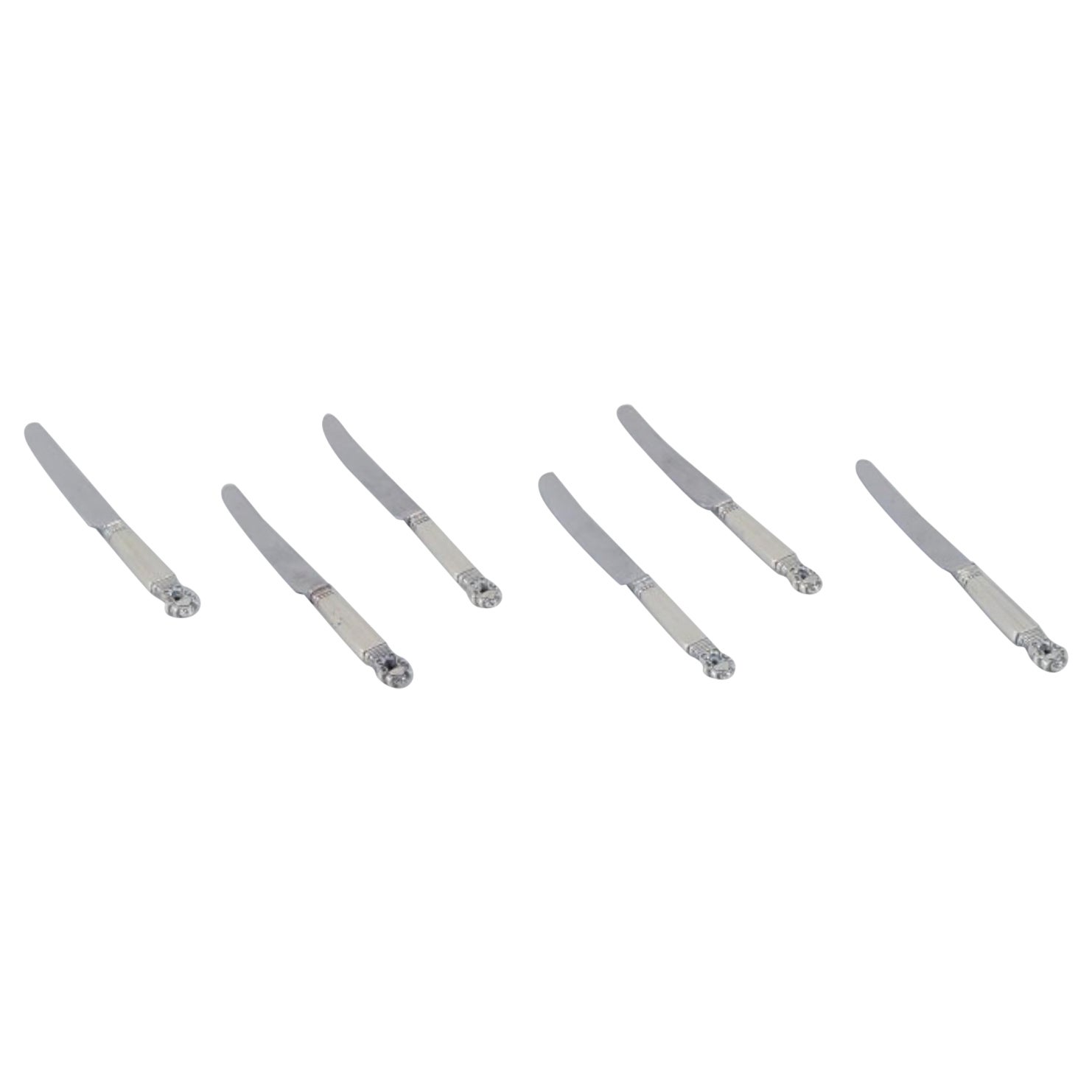 Georg Jensen Acorn. Six fruit knives in sterling silver and stainless steel